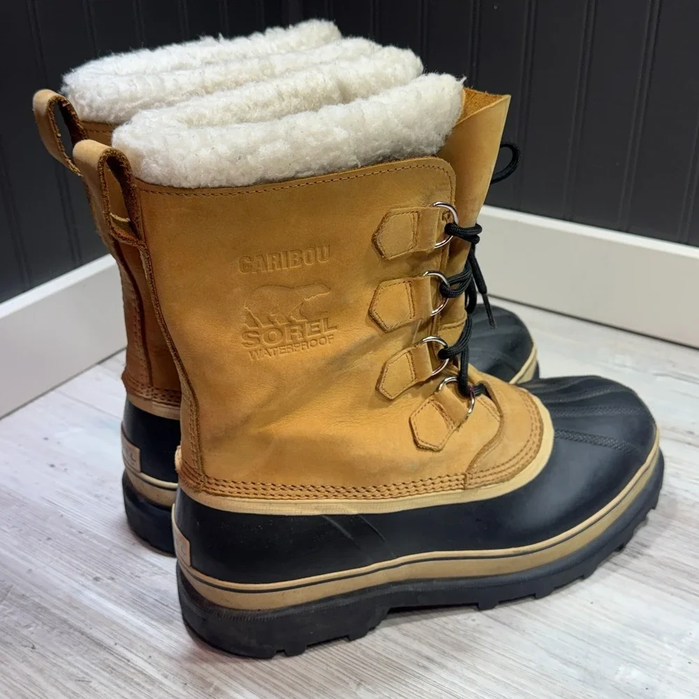 Sorel Waterproof Lined Men's Snow Boots Tan Black White Lace Up US 11